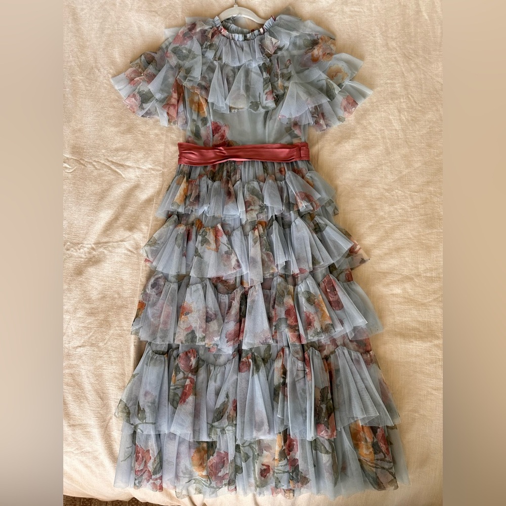 Blue floral midi dress